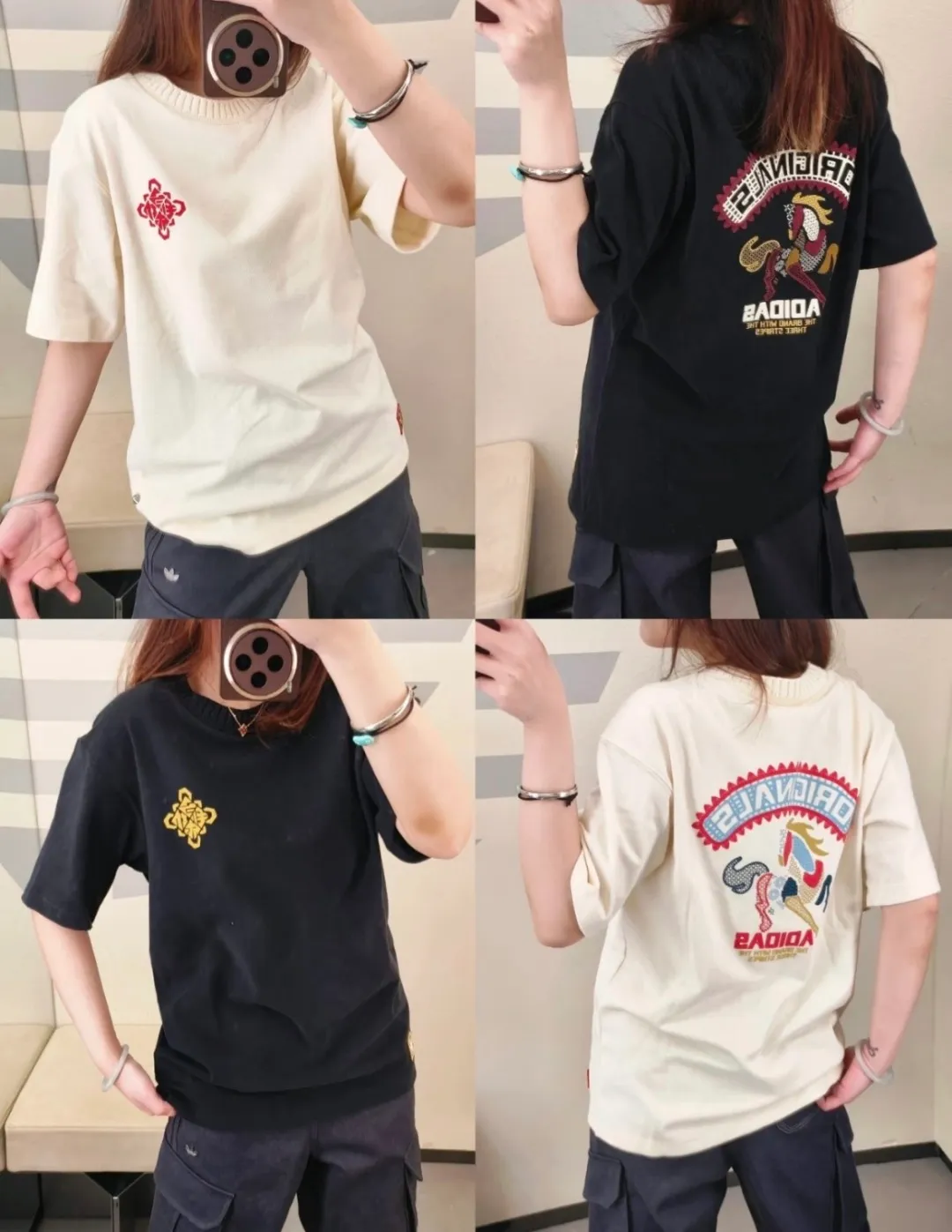 No watermark upper body rendering 𝟬𝟱𝟰𝟴𝟱# Exclusive real shot/difference between various stolen pictures and online version on the market [Limited version for the Year of the Horse 𝗮𝗱𝗶𝗱𝗮𝘀 Adidas clover logo short sleeves! AD Year of the Horse Limited Short Sleeves] ✅Selected high-density combed cotton, high-density screen printing of Chinese elements on the chest and back, custom-woven threaded neckline that does not deform, accessories details consistent with the original version ✅Adidas Clover Chinese Knot Year of the Horse Limited Short Sleeves are amazing! ✅The lucky T-shirt that is a must-have for the Year of the Horse in 2026 is here✨ The new Chinese Knot Series is also available to understand the oriental aesthetics! ✅The exquisite Chinese knot embroidery on the chest is so eye-catching! It means good luck and immediate success, the red knot is festive, the gold knot is noble, and it brings good luck buff! Classic clover logo + small logo on the hem, full of details 💯 ❤️Fairy color matching Hanyu white: gentle and white, perfect with jeans and skirts, gentleness is the natural outfit, ❤️Classic black: Versatile is not picky, gold knot embellishment is more advanced, a must-have for cool girls ✅ Complete with three standards! Perfect Quality! Highly recommended! Large size Color: Black Hanyu White Size: S to XXL (loose fit)